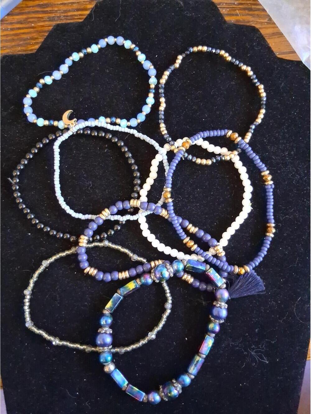 Multi-Color 9 Piece Set Beaded Stretch Bracelets -